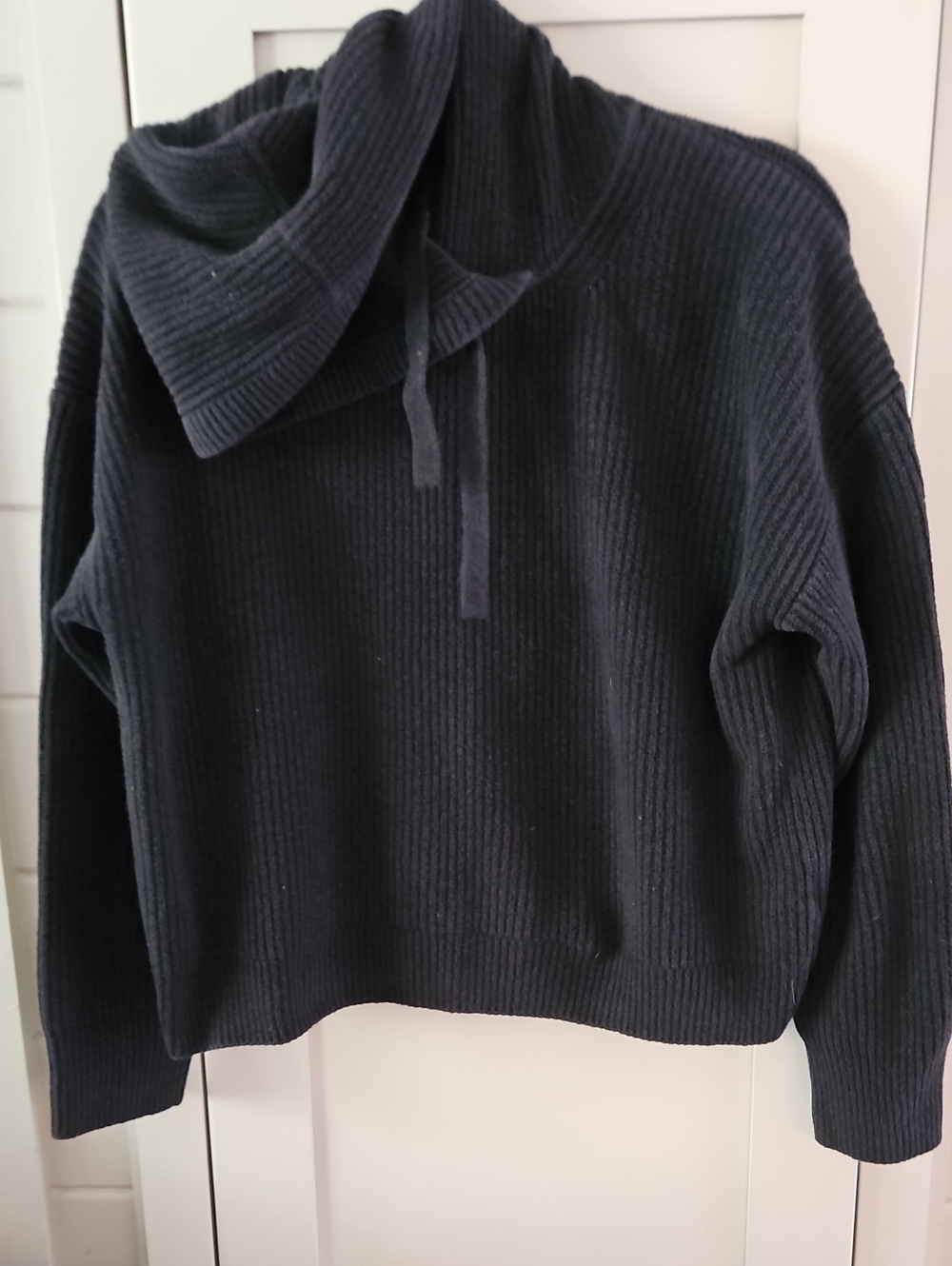 GAP Oversized Ribbed Funnel Neck Hooded Sweater - Black Sz.Med Ptp25 L21